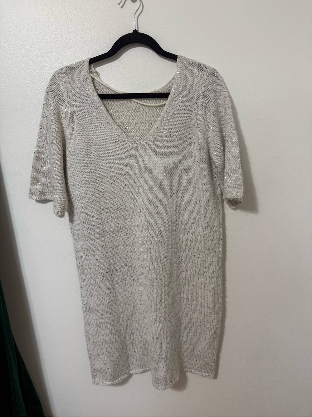Vero Moda Cream Sequin Knit V-Neck Sweater